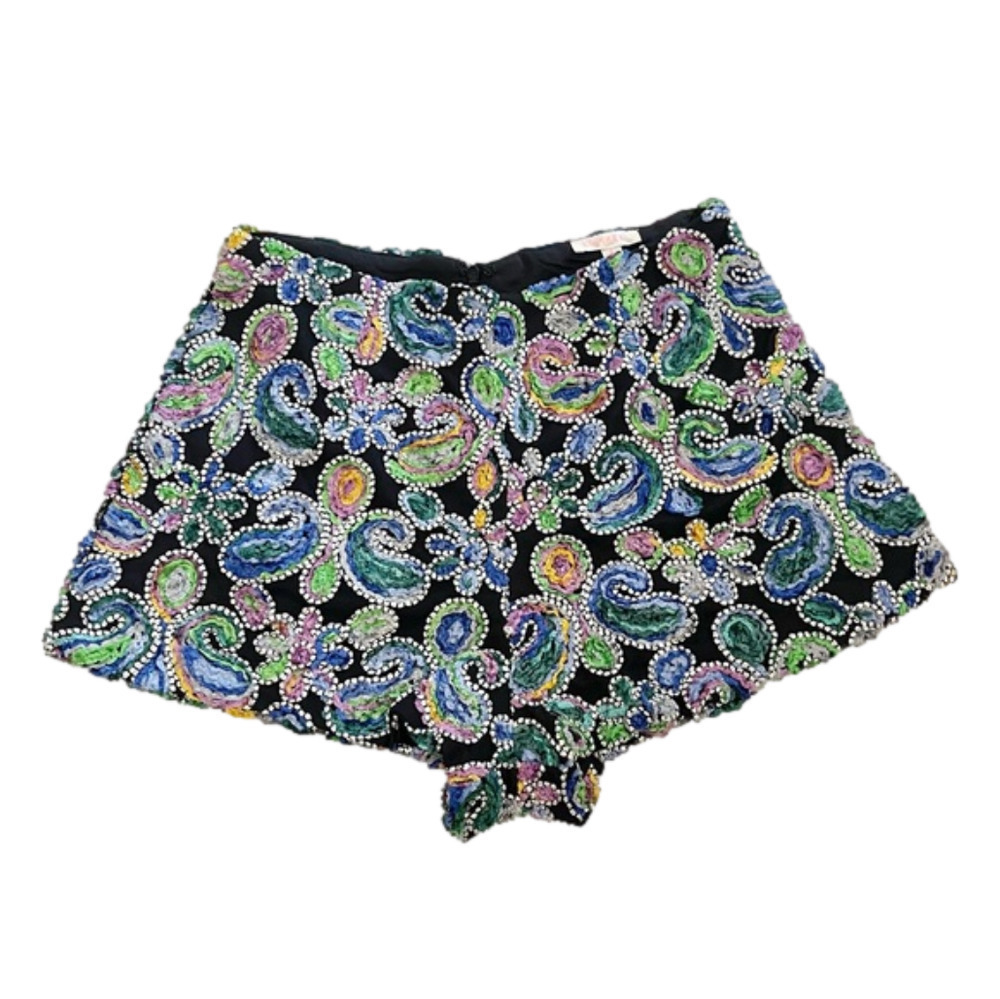 Embroidered Micro Shorts Paisley Pattern